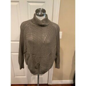 Angel of the North Green Loose Spiral Knit Turtleneck Sweater, Size XS